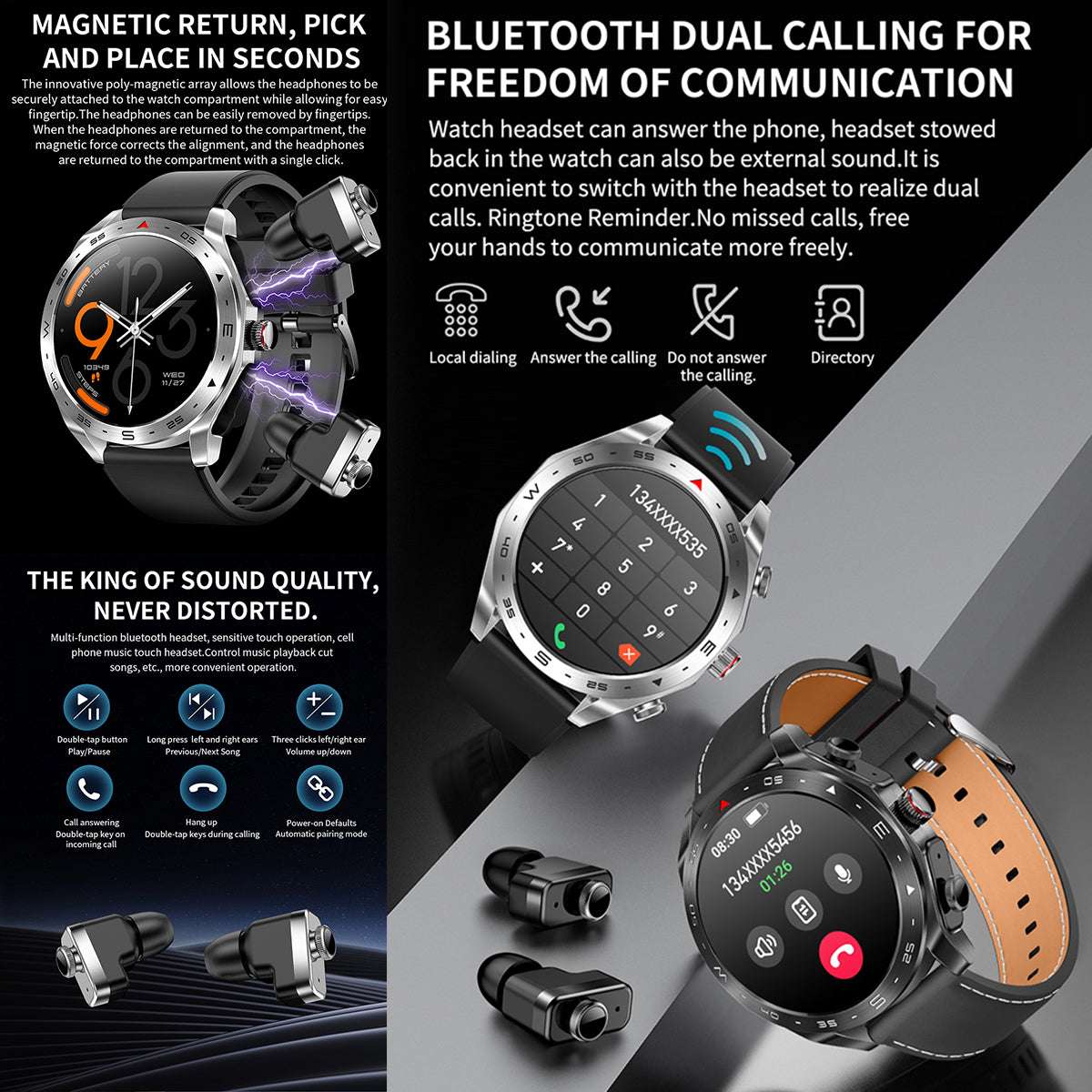 ETERNITY Round 2-in-1 TWS Smart Watch T95 – 1.52” IPS Outdoor Call & Music Sport Watch with Earbuds