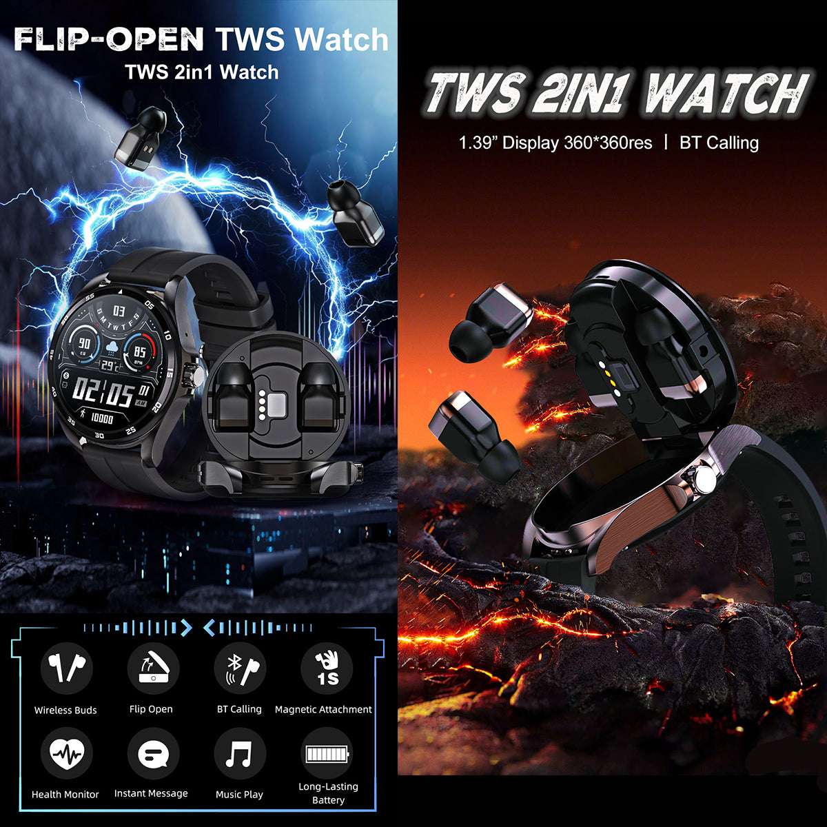 ETERNITY 2-in-1 Smart Watch With Earbuds – 320mAh Power Bank, 3H Playtime & Voice Assistant