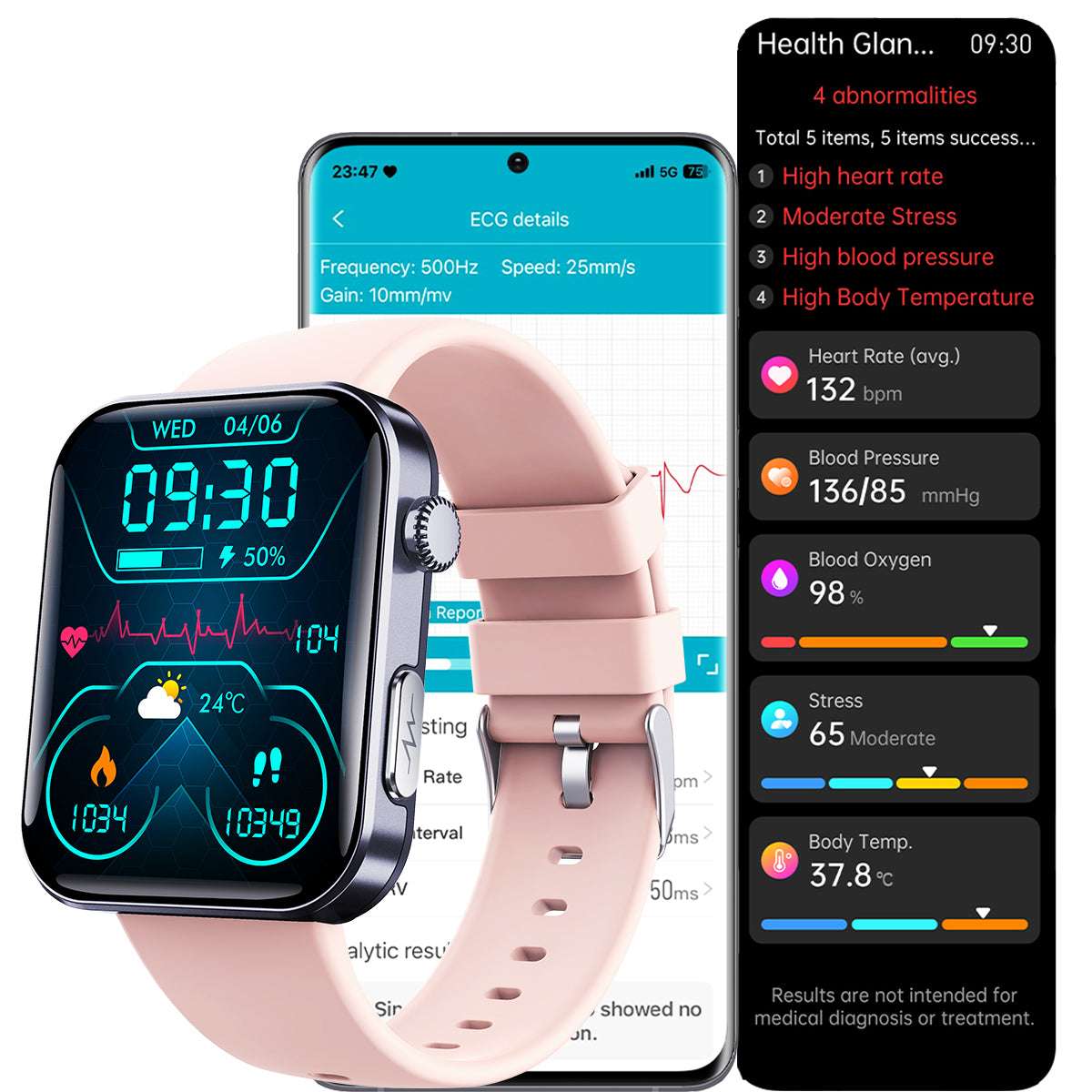 ETERNITY ECG Smart Watch – Heart Rate Monitor, Fall Alarm, Call & Music Features, IP67 Waterproof, iOS Compatible - Fitness T