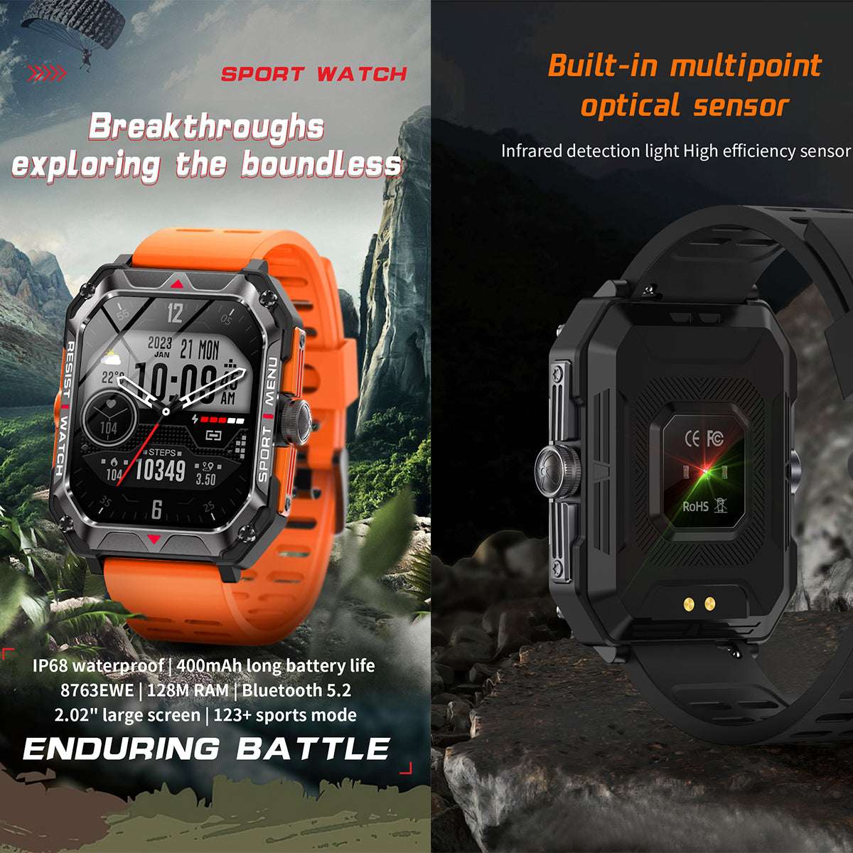 ETERNITY Outdoor Smart Watch – IP67 Waterproof, Heart Rate Monitoring & Fitness Tracker for Men & Women