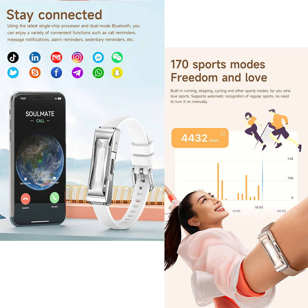 ETERNITY Screenless Fitness Tracker Bracelet – 170 Workout Modes, Couple Interaction, 24H Heart Rate, SpO₂ & Blood Pressure Monitoring