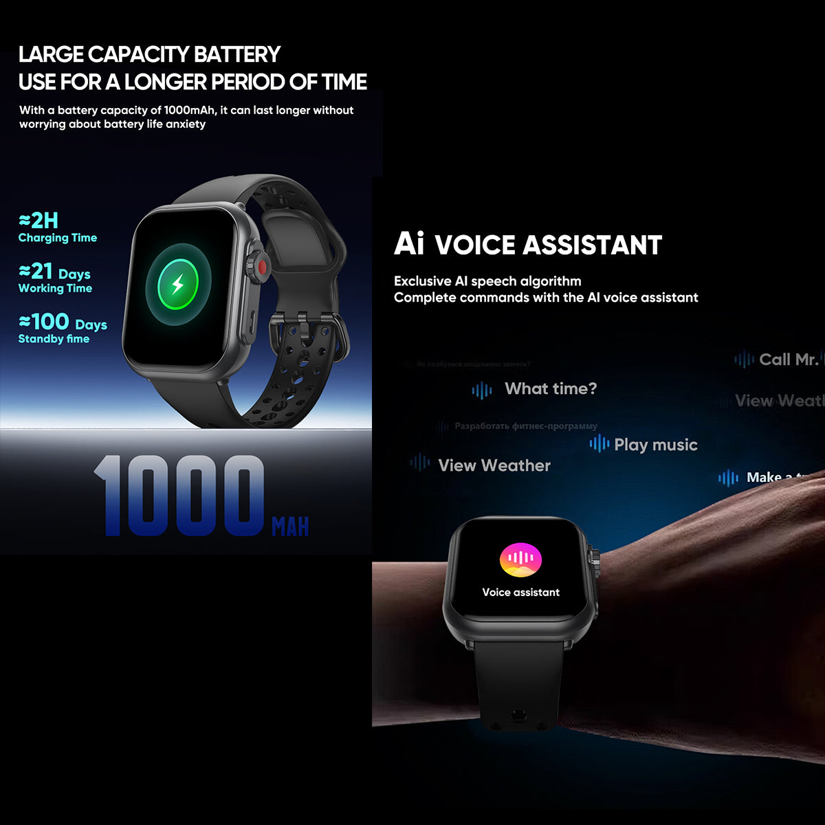 ETERNITY Smart Band – 1000mAh Battery, 1.83” Display, Heart Rate & SpO₂ Monitor, Sleep Tracking & Bluetooth Music - Fitness T