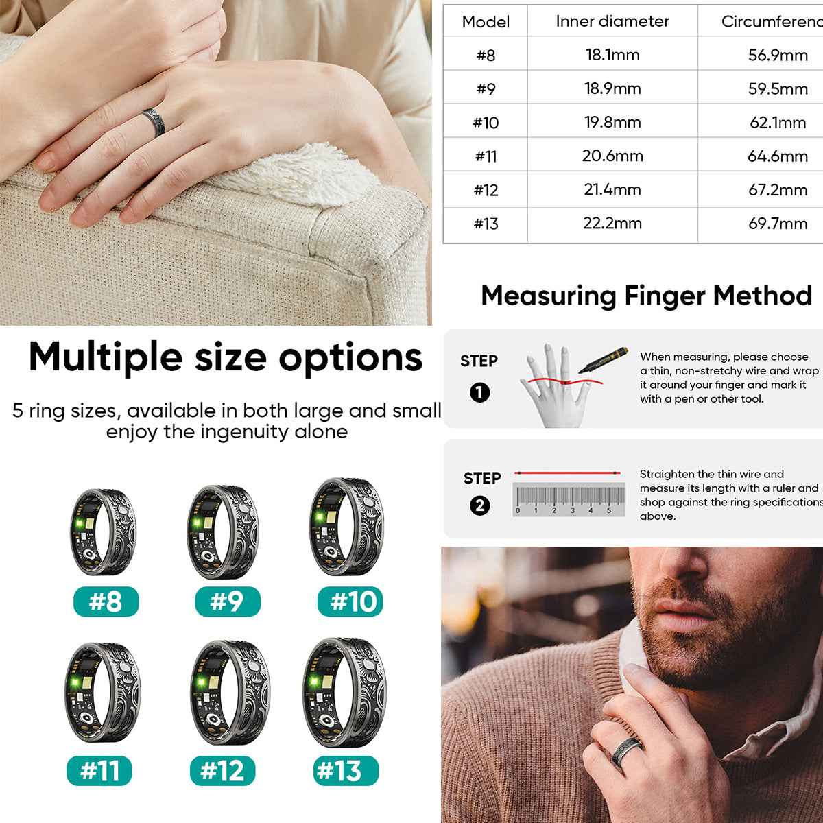 ETERNITY Sun Totem Smart Ring – Artistic Swirls, PPG Monitor, Advanced Health Tracking, Sleep Monitor, Workout & Fitness Tracking
