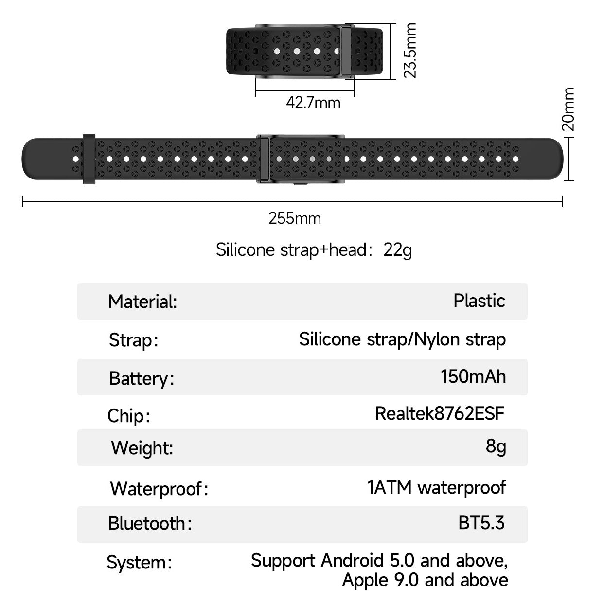 ETERNITY Whoop Band Style Slim Double-Bar No Screen Fitness Tracker - 1ATM Waterproof, Heart Rate Monitor & Activity Tracking