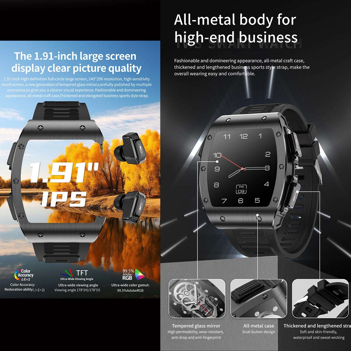 ETERNITY 2-in-1 TWS Earbuds Smart Watch – 1.91” Display, Blood Oxygen & IP67 Waterproof Sports Watch for Men