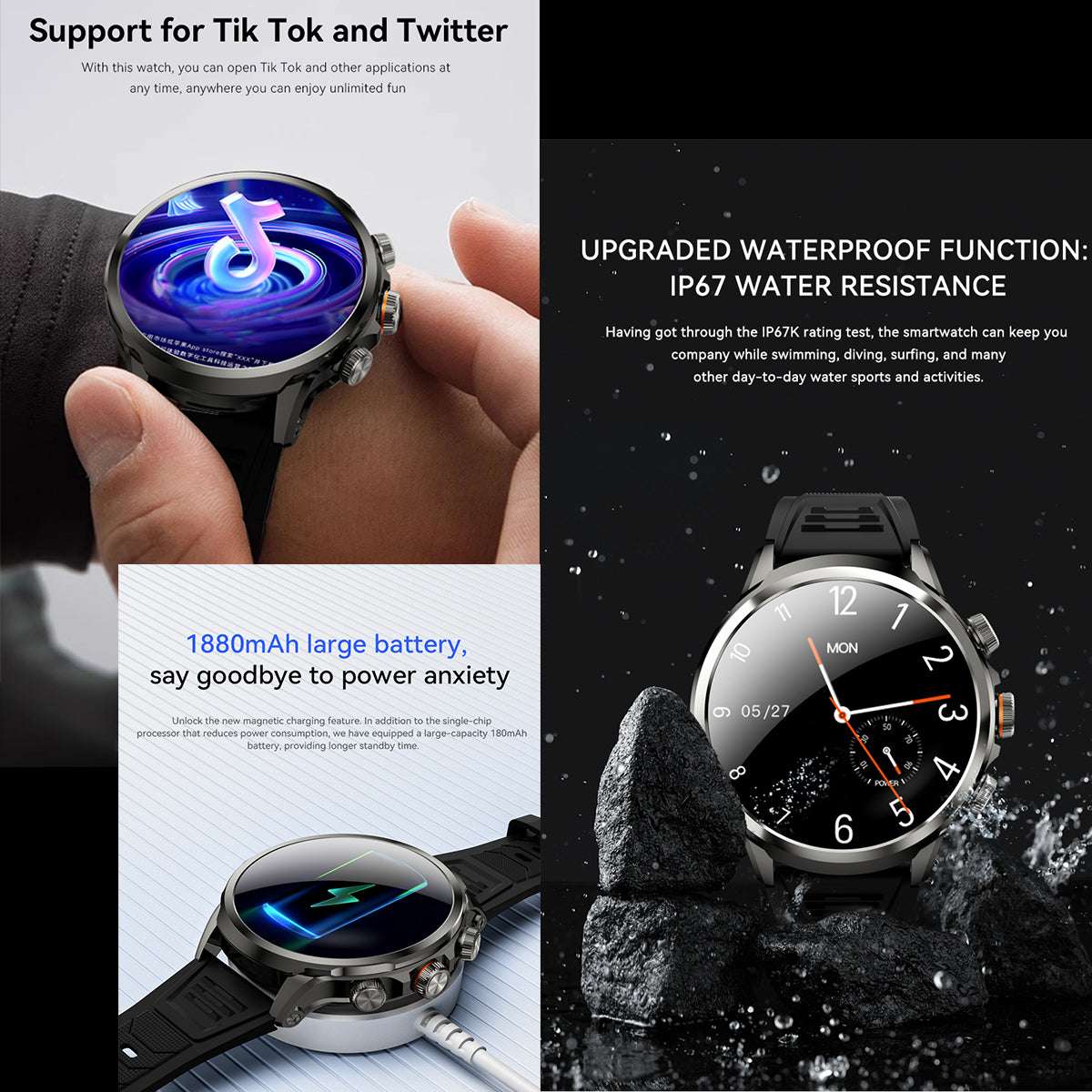 ETERNITY Cellular Smart Watch with SIM Card & HD Camera – WIFI, GPS, Heart Rate & SpO₂ Monitoring