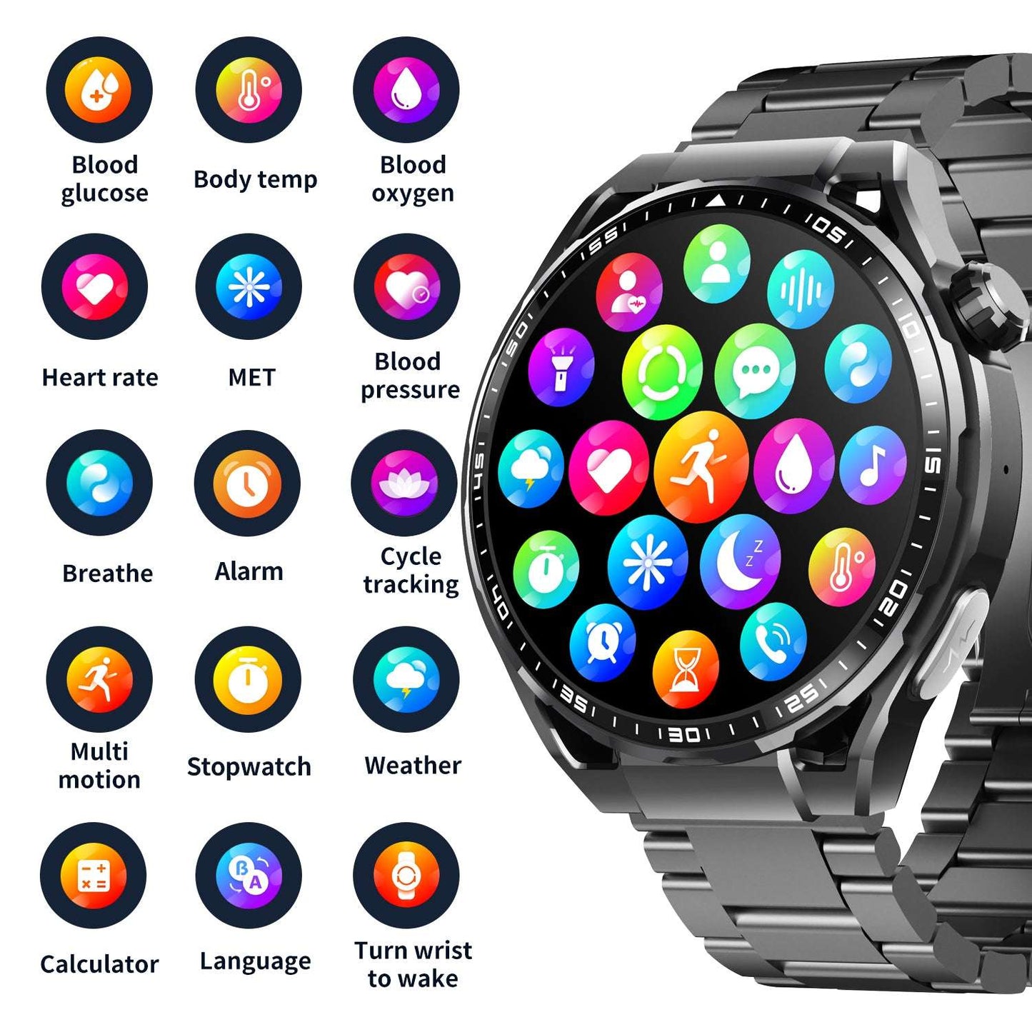 ETERNITY ECG Health Smart Watch – Heart Rate, Blood Oxygen Monitoring, Message & Weather Push, BT Call, Android Compatible