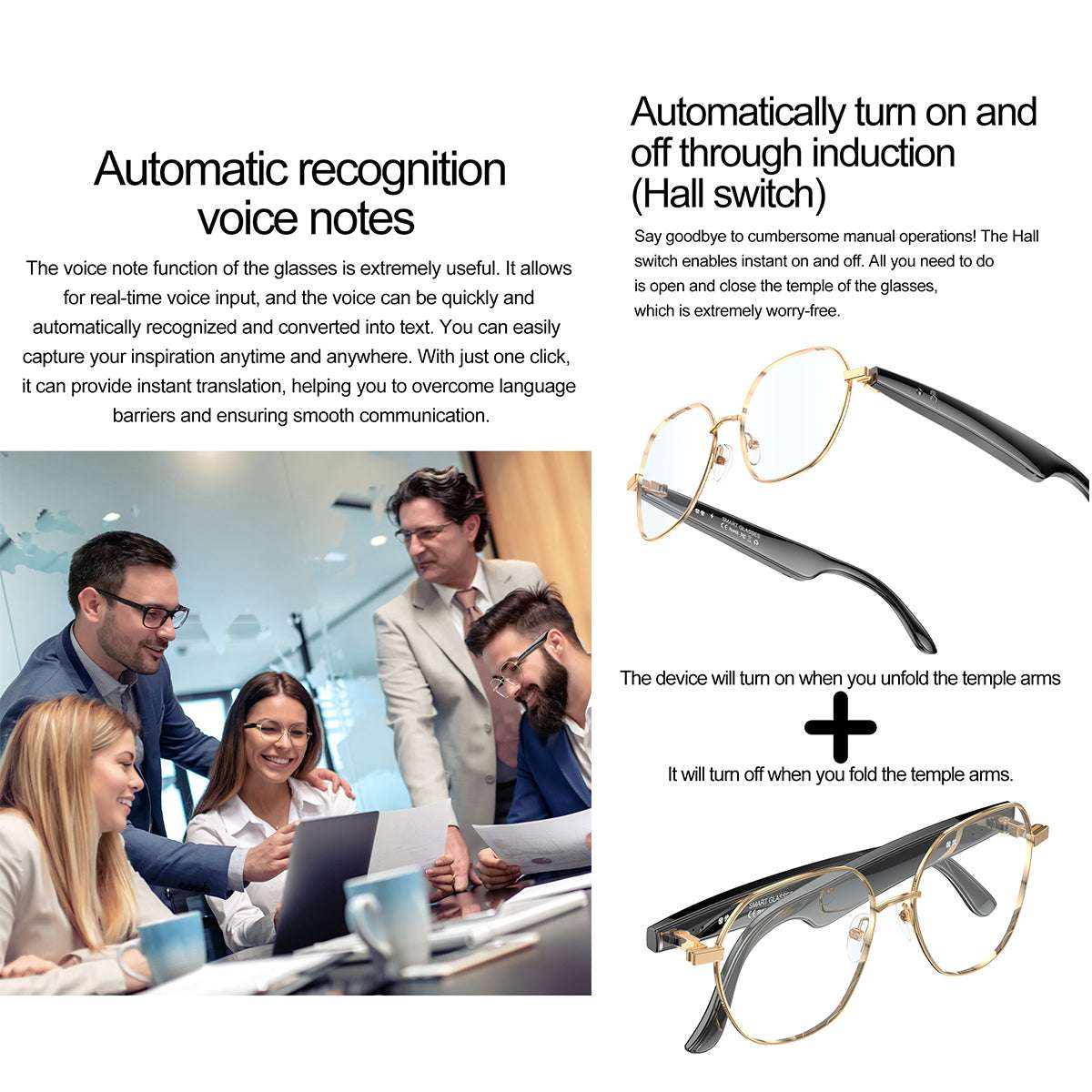 ETERNITY AI Translation Smart Glasses – OLED Display, Real-Time Interpretation in 100+ Languages, Music & Call for Business Use