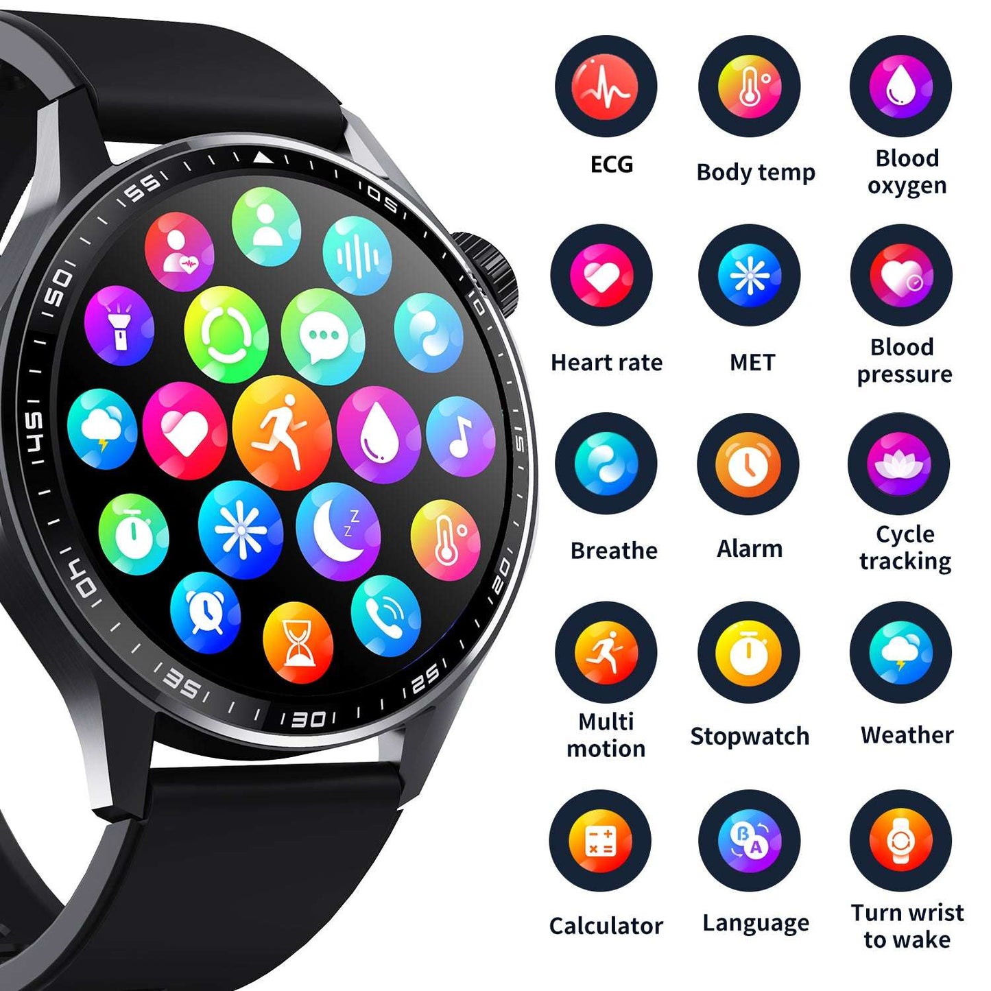 ETERNITY ECG Health Smart Watch – Heart Rate, Blood Oxygen, Body Composition Analysis, Android & iOS Compatible