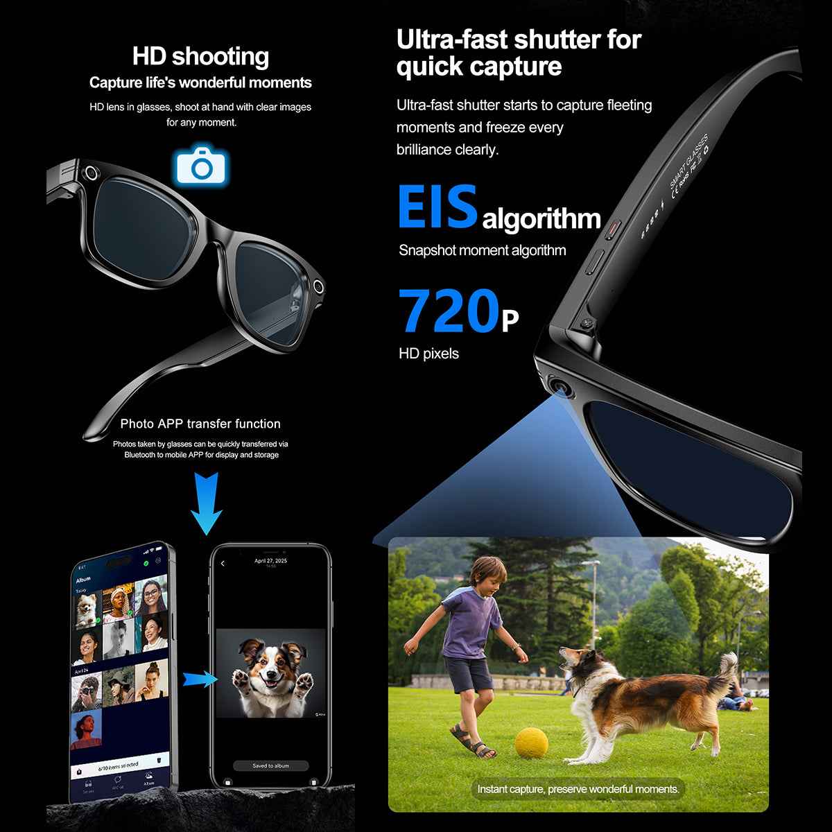 ETERNITY Smart Glasses with AI Recognition – 1080P HD Camera, IP65 Waterproof, Bluetooth Music & ChatGPT Assistant (Copy)