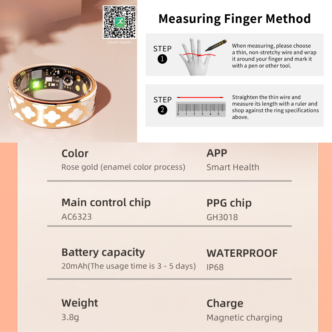 ETERNITY Clover Smart Ring – Clover Motifs, Four-Leaf Design, PPG Monitor, Health, Sleep & Activity Tracking, Fitness Tracker