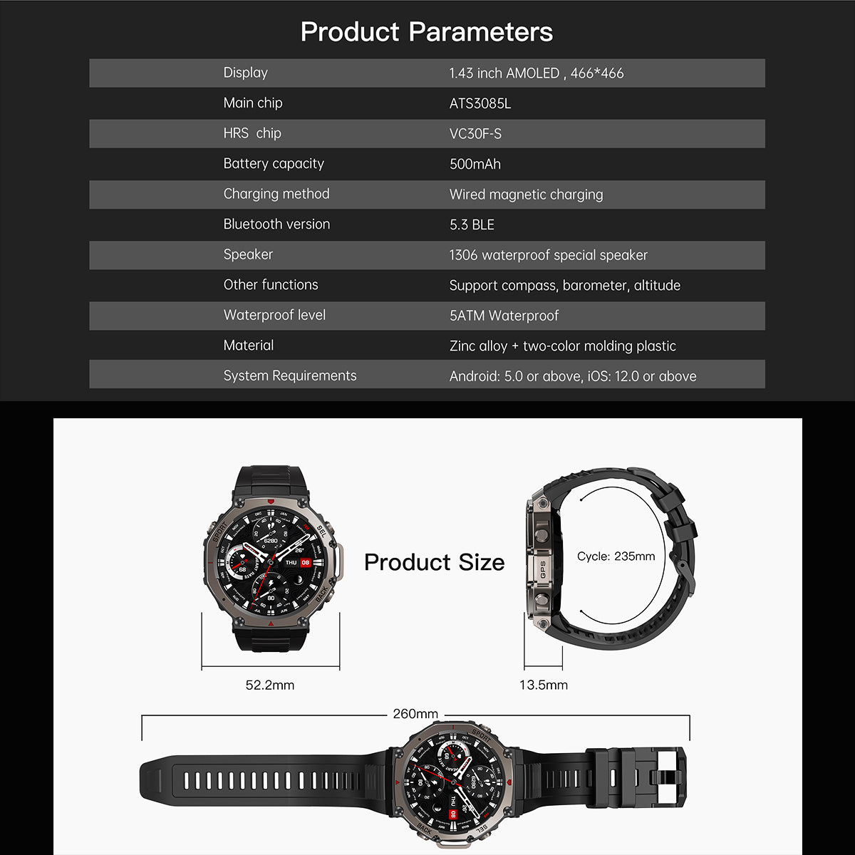 ETERNITY GPS Outdoor Sport Smartwatch – 1.43” AMOLED, 50M Waterproof, Compass & Altitude Tracker - Fitness Tracker China Unca