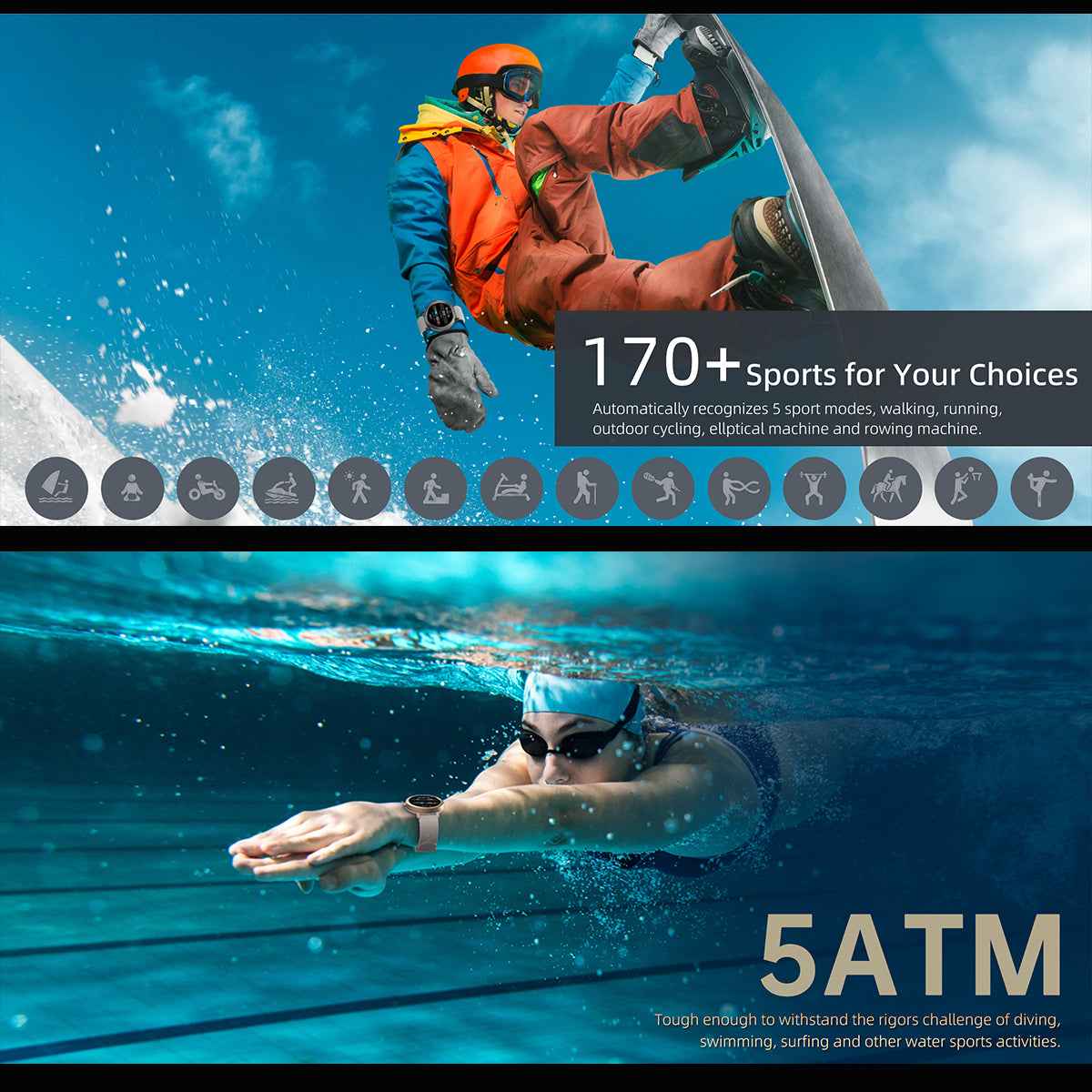 ETERNITY GPS Smart Watch – 1.43” AMOLED, 500mAh Battery, Compass, Altitude & 5ATM Waterproof Sport Watch for Men - Fitness Tr