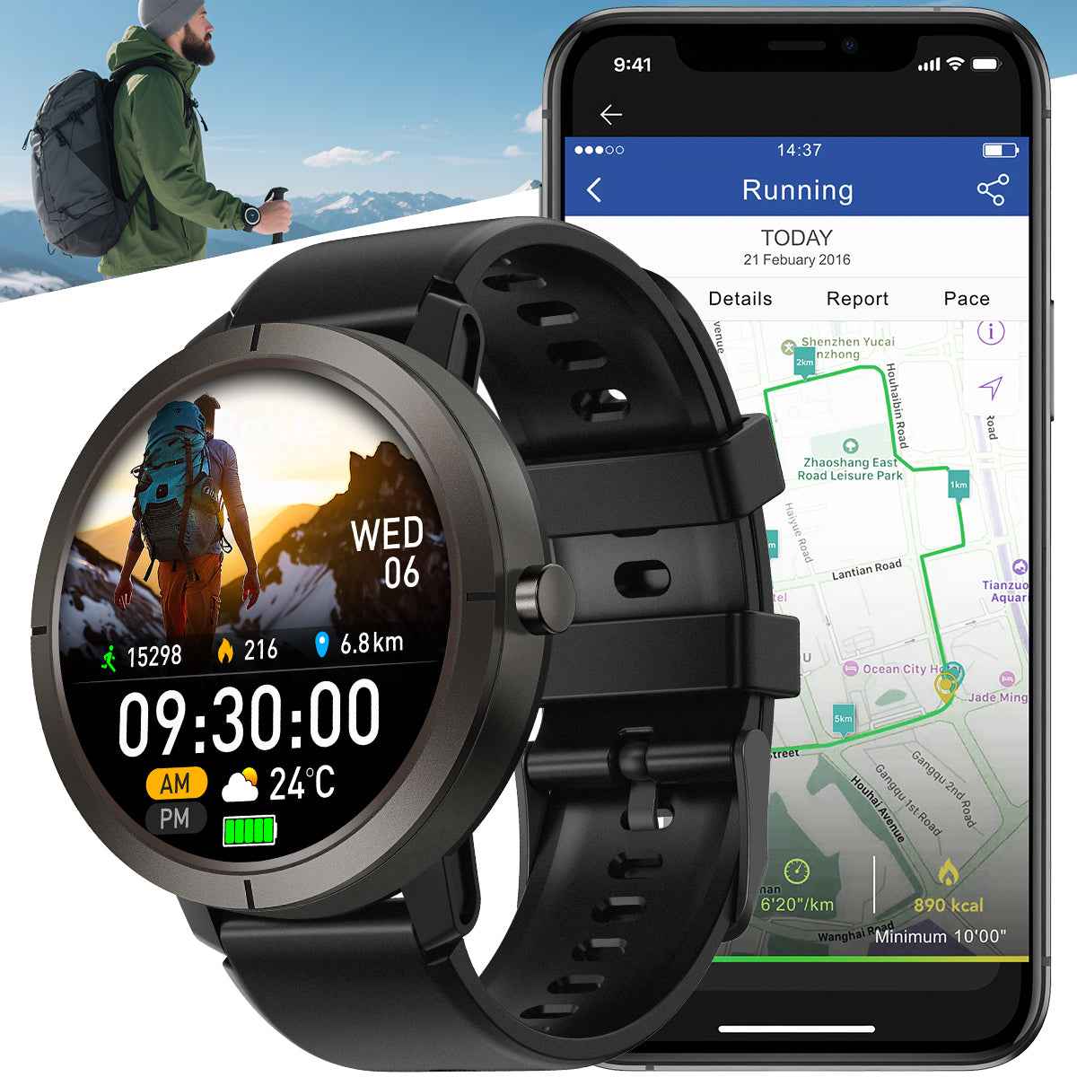 ETERNITY GPS Smart Watch – 1.43” AMOLED, 500mAh Battery, Compass, Altitude & 5ATM Waterproof Sport Watch for Men - Fitness Tr