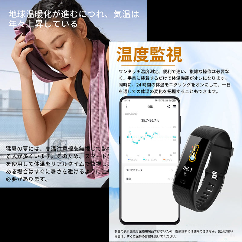 ETERNITY Smart Bracelet 熱中対策ウォッチ – Heatstroke Monitoring, Body Temperature & Heart Rate Measurement Smart Device