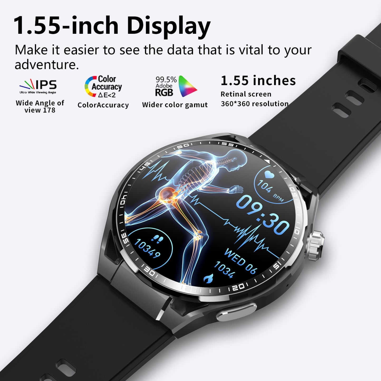 ETERNITY ECG Health Smart Watch – Heart Rate, Blood Oxygen Monitoring, Message & Weather Push, BT Call, Android Compatible