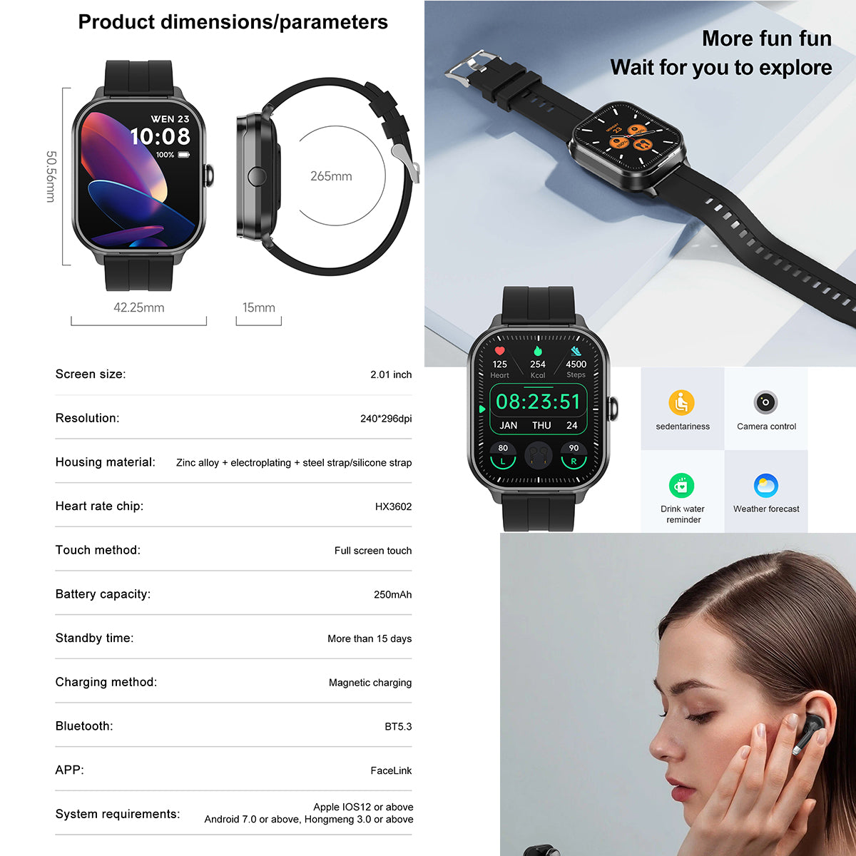 ETERNITY TFT Smart Watch with Earbuds – 240mAh Battery, NFC, Heart Rate & Blood Oxygen Monitor - Fitness Tracker China Uncate