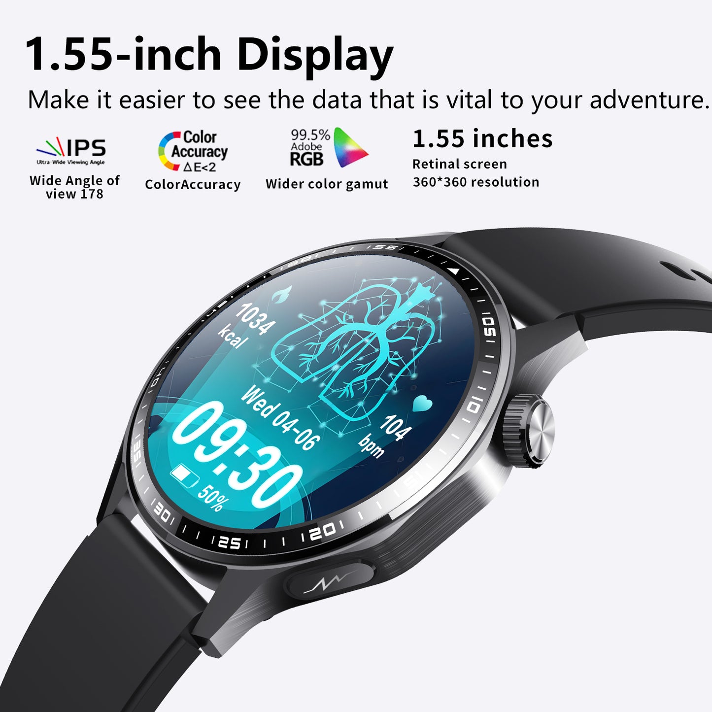 ETERNITY ECG Health Smart Watch – Heart Rate, Blood Oxygen, Body Composition Analysis, Android & iOS Compatible