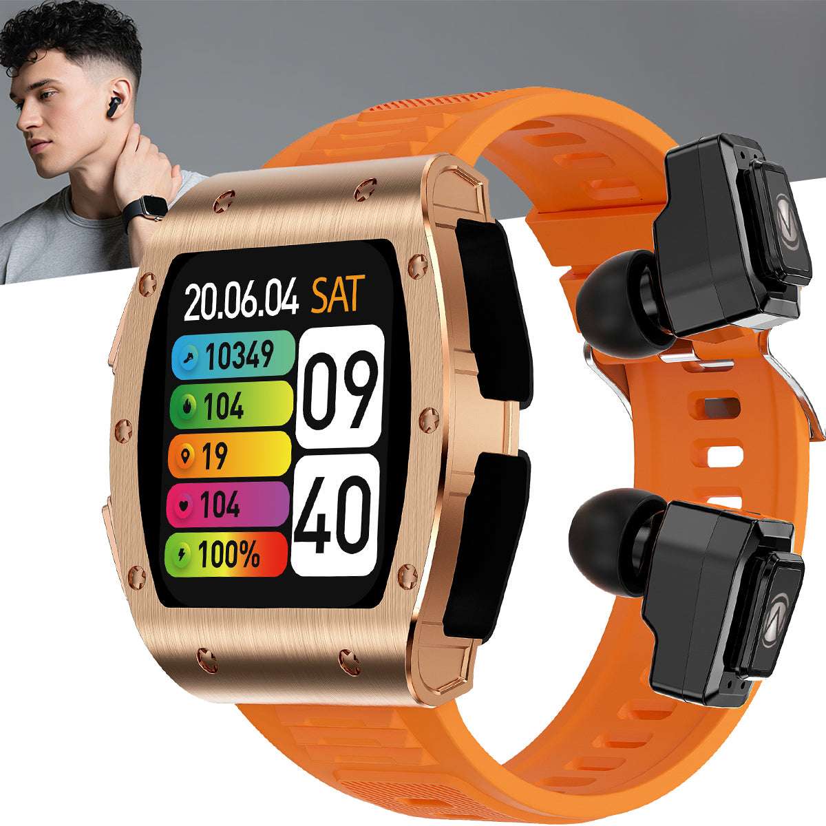 ETERNITY 2-in-1 TWS Earbuds Smart Watch – 1.91” Display, Blood Oxygen & IP67 Waterproof Sports Watch for Men