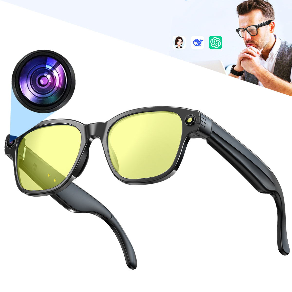 ETERNITY AI Smart Glasses with 1200P Camera – Bluetooth, WiFi, Translation, Dual Mic Noise Reduction & 270mAh Battery