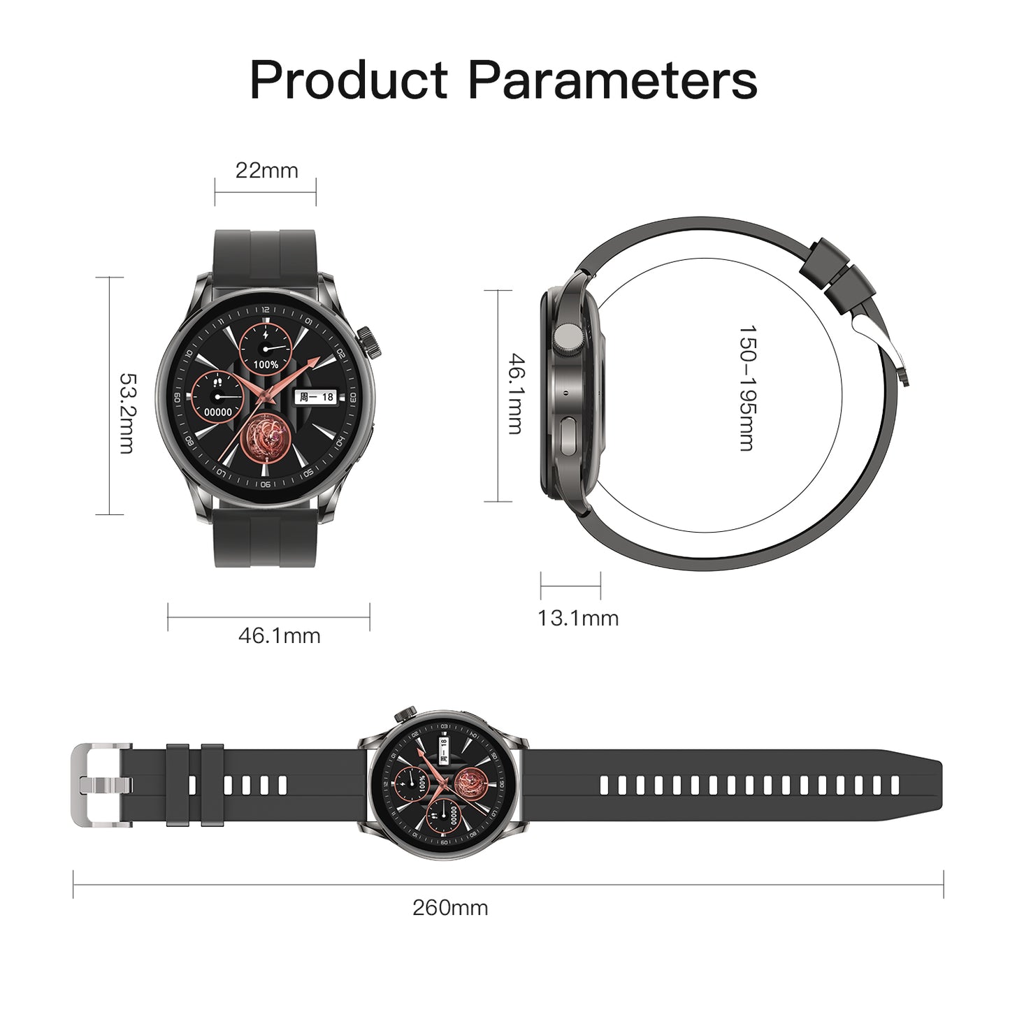 ETERNITY Real-Time Translation Smart Watch – Bluetooth Call, IP68 Waterproof & 230mAh Magnetic Charging