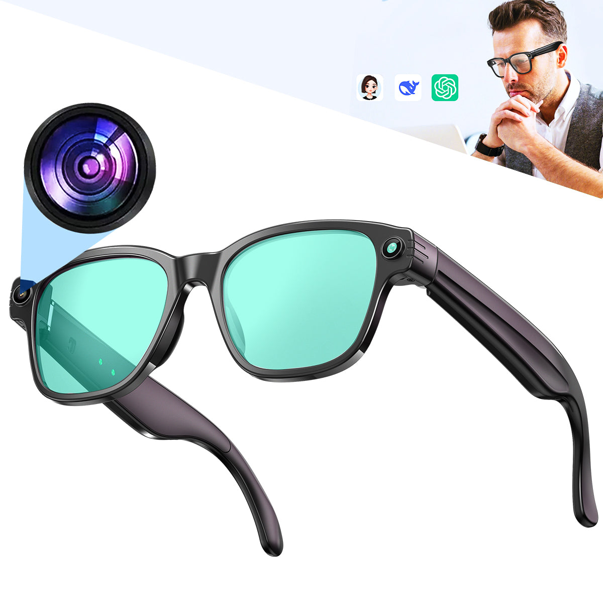 ETERNITY AI Smart Glasses with 1200P Camera – Bluetooth, WiFi, Translation, Dual Mic Noise Reduction & 270mAh Battery