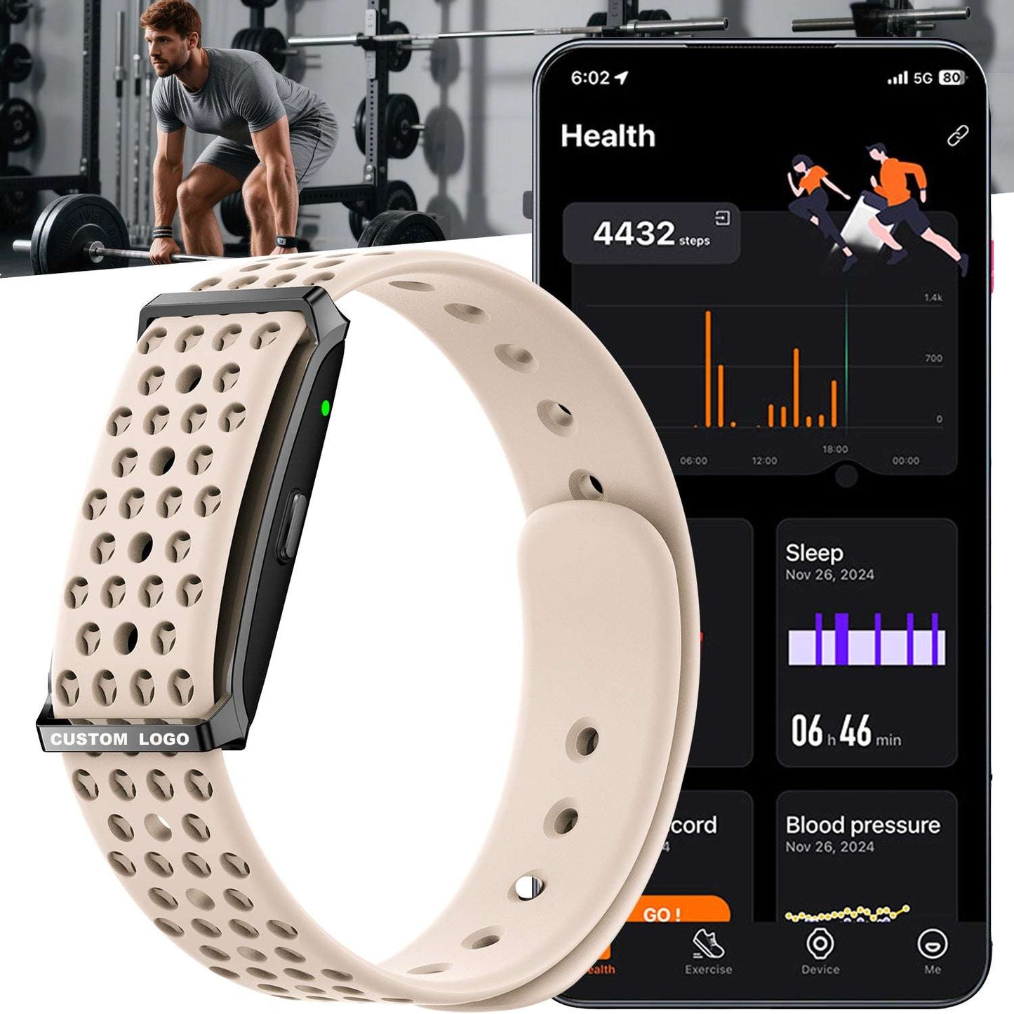 ETERNITY Whoop Band Style Slim Double-Bar No Screen Fitness Tracker - 1ATM Waterproof, Heart Rate Monitor & Activity Tracking