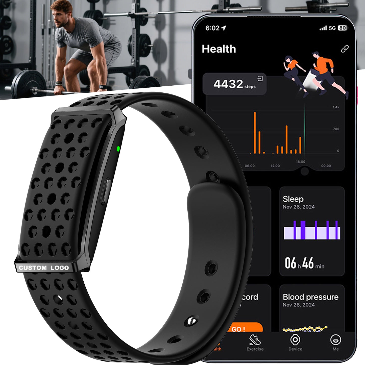 ETERNITY Whoop Band Style Slim Double-Bar No Screen Fitness Tracker - 1ATM Waterproof, Heart Rate Monitor & Activity Tracking