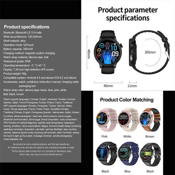 ETERNITY ECG Fitness Tracker Health Smart Watch Medical Grade, IP68, Blood Oxygen, HRV & Stress - Fitness Tracker China Uncat