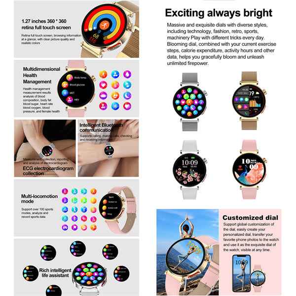 ETERNITY ECG Fitness Tracker Health Smart Watch for Women with Magnetic Charge & Multi-Language Support - Fitness Tracker Chi