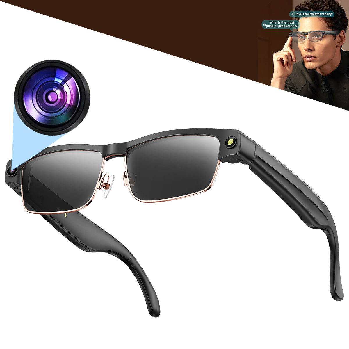 ETERNITY AI Smart Glasses with 8MP HD Camera – 1200P Recording, WiFi, Magnetic Charging & Dual Speakers (270mAh Battery)