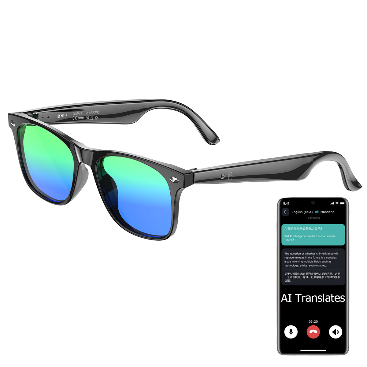 ETERNITY Multilingual AI Smart Glasses – Live Translation, Bluetooth, IP65 Waterproof - Fitness Tracker China Uncategorized (