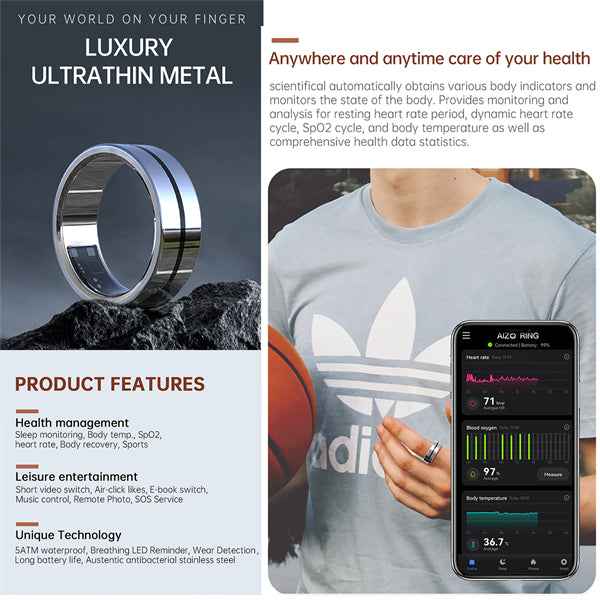 ETERNITY Fitness Tracker Smart Ring 24H Health Monitor – Heart Rate, Temp, SpO2, Sleep, 5ATM OEM - Fitness Tracker China Unca