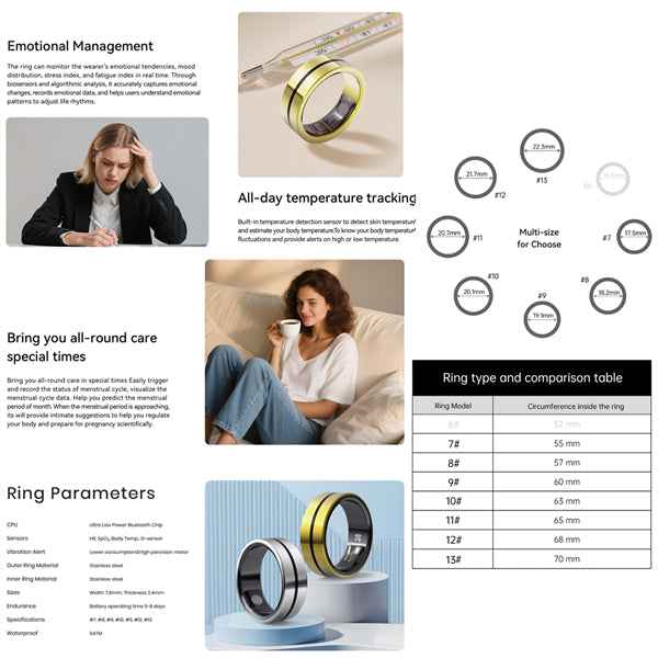 ETERNITY Waterproof Fitness Tracker Smart Ring Medical Grade – Transmissive Oximetry for Normoxic/Hypoxic Use - Fitness Track