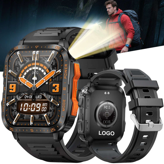 ETERNITY Outdoor Smart Watch with Flashlight & UV Lamp – 1.96” HD Screen, Heart Rate & SpO₂ Monitor, IPX8 Waterproof, 25-Day Standby