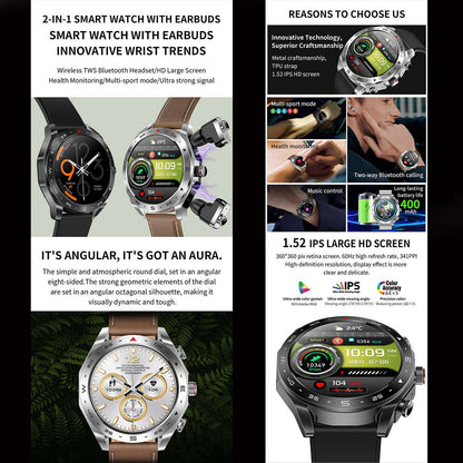 ETERNITY Round 2-in-1 TWS Smart Watch T95 – 1.52” IPS Outdoor Call & Music Sport Watch with Earbuds - Fitness Tracker China U