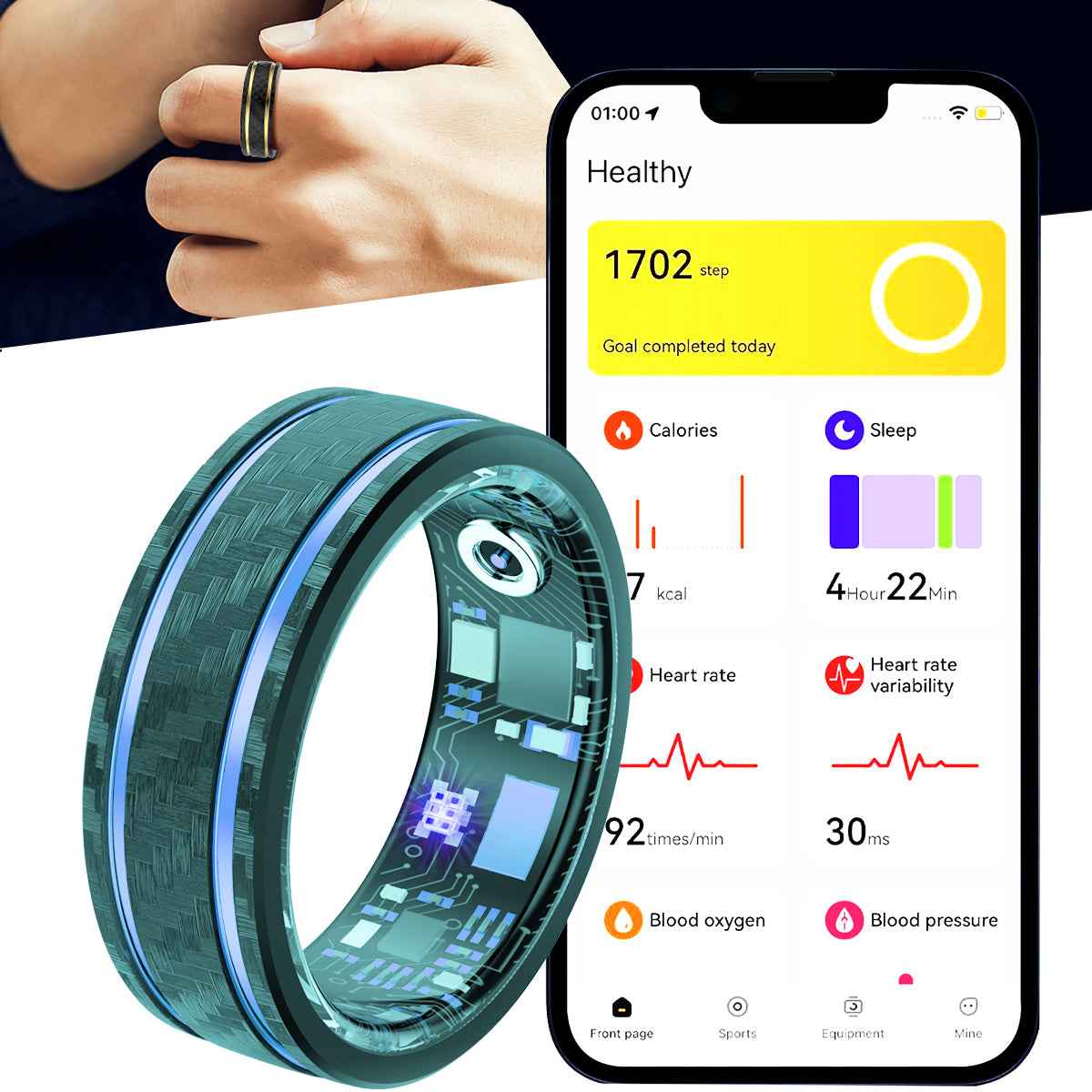 ETERNITY Crosshatch Smart Ring – Woven Texture Design, PPG Monitor ...