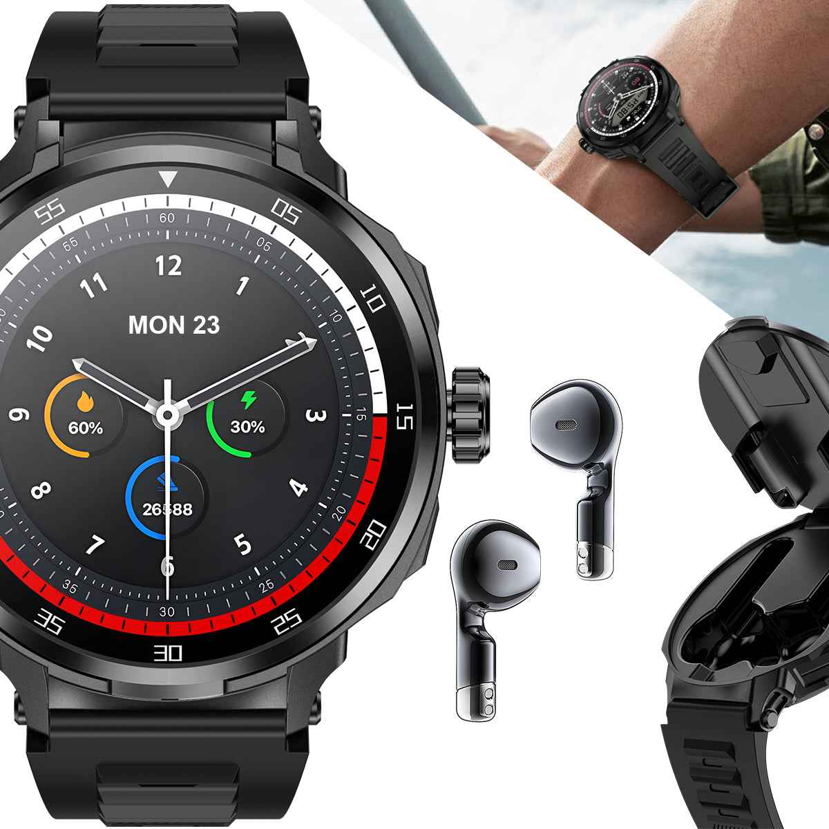 ETERNITY 2-in-1 Smart Watch & Wireless Earbuds – Waterproof Fitness Tracker with NFC & Music Player