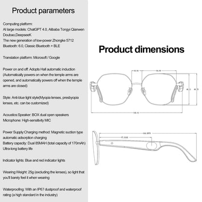 ETERNITY AI Translation Smart Glasses – OLED Display, Real-Time Interpretation in 100+ Languages, Music & Call for Business Use