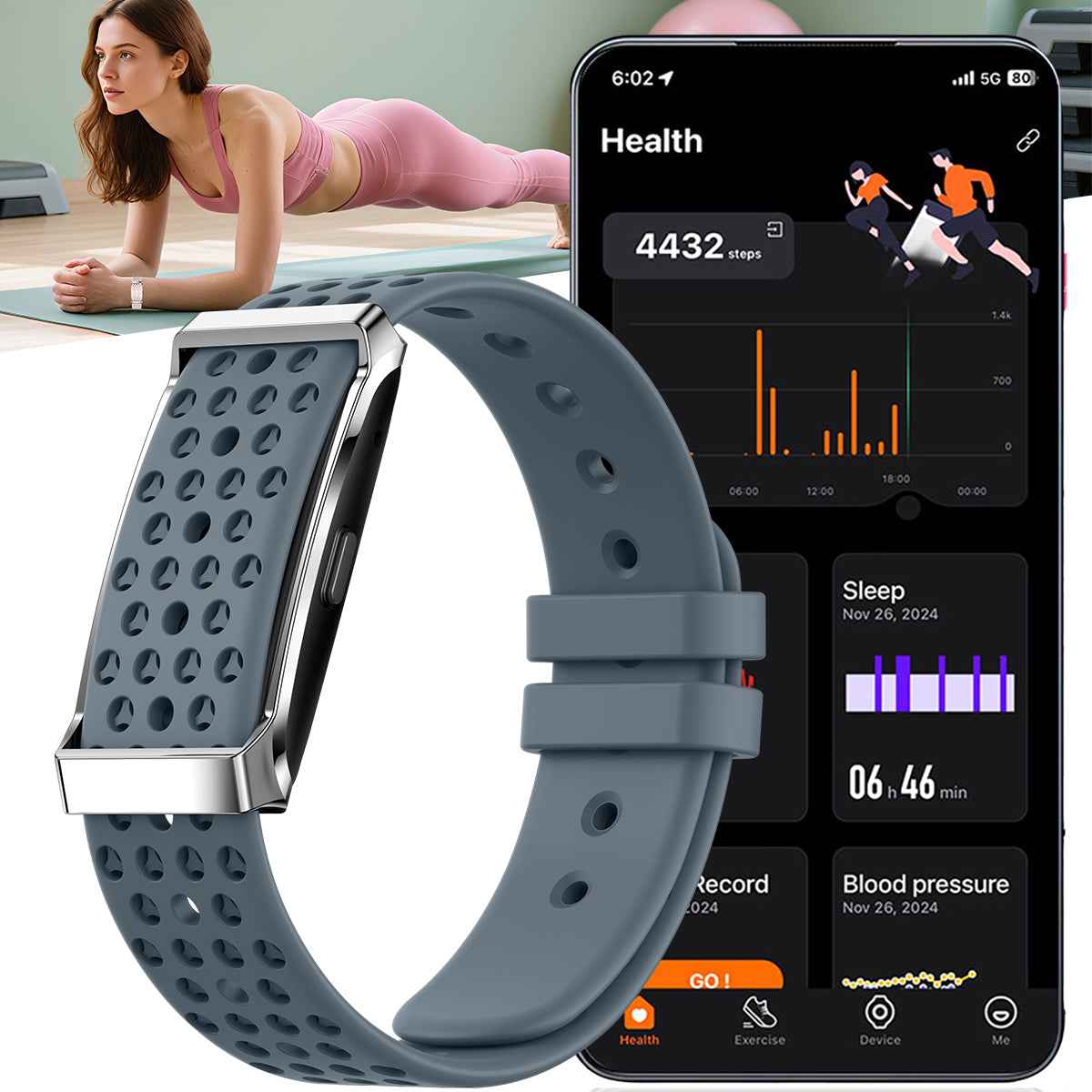ETERNITY Whoop Band Style Screenless Fitness Tracker Double Asym bar – Heart Rate, Blood Pressure, SpO₂ & Sleep Monitoring - 