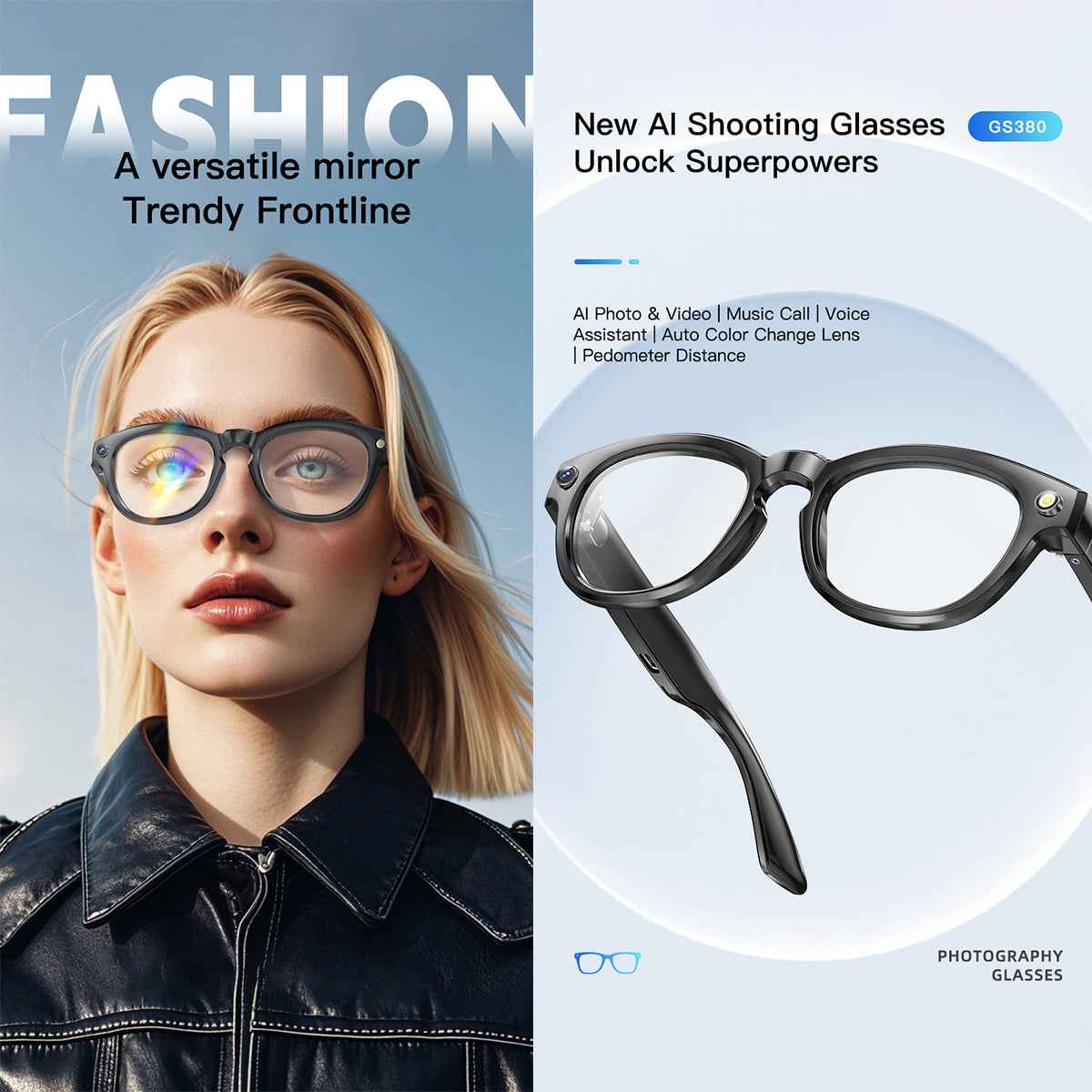 ETERNITY Smart Glasses with Camera & LED Light – Music Volume Control, Call Management, Pedometer, Calorie & Fitness Tracking
