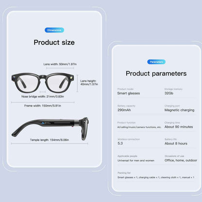ETERNITY Smart Glasses with 1080P Camera – AI Translation, IP67 Waterproof, Bluetooth Music & Hands-Free Calling - Fitness Tr
