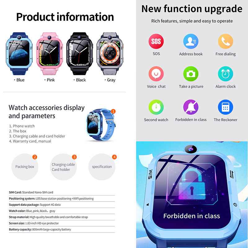 ETERNITY 4G Kids Smart Watch with SIM Card – LBS & WiFi Positioning, SOS Alert, Video Call, Camera & Step Counter