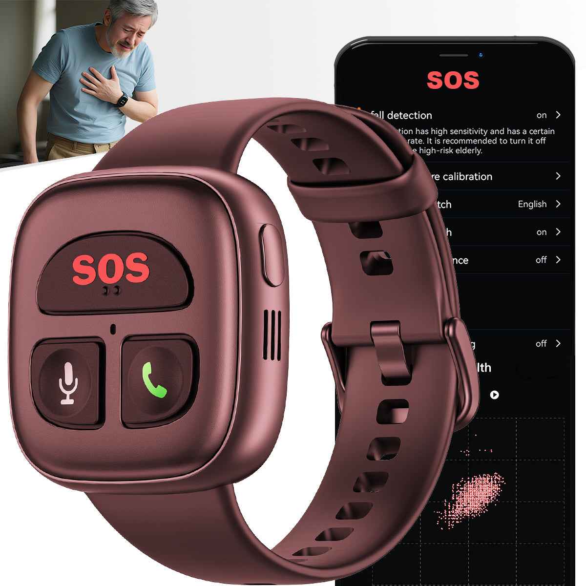 SafeGuard Elderly Smart Watch – GPS Tracker, SOS Emergency, Heart Monitor