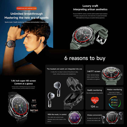 ETERNITY 2-in-1 Smart Watch & Wireless Earbuds – Waterproof Fitness Tracker with NFC & Music Player