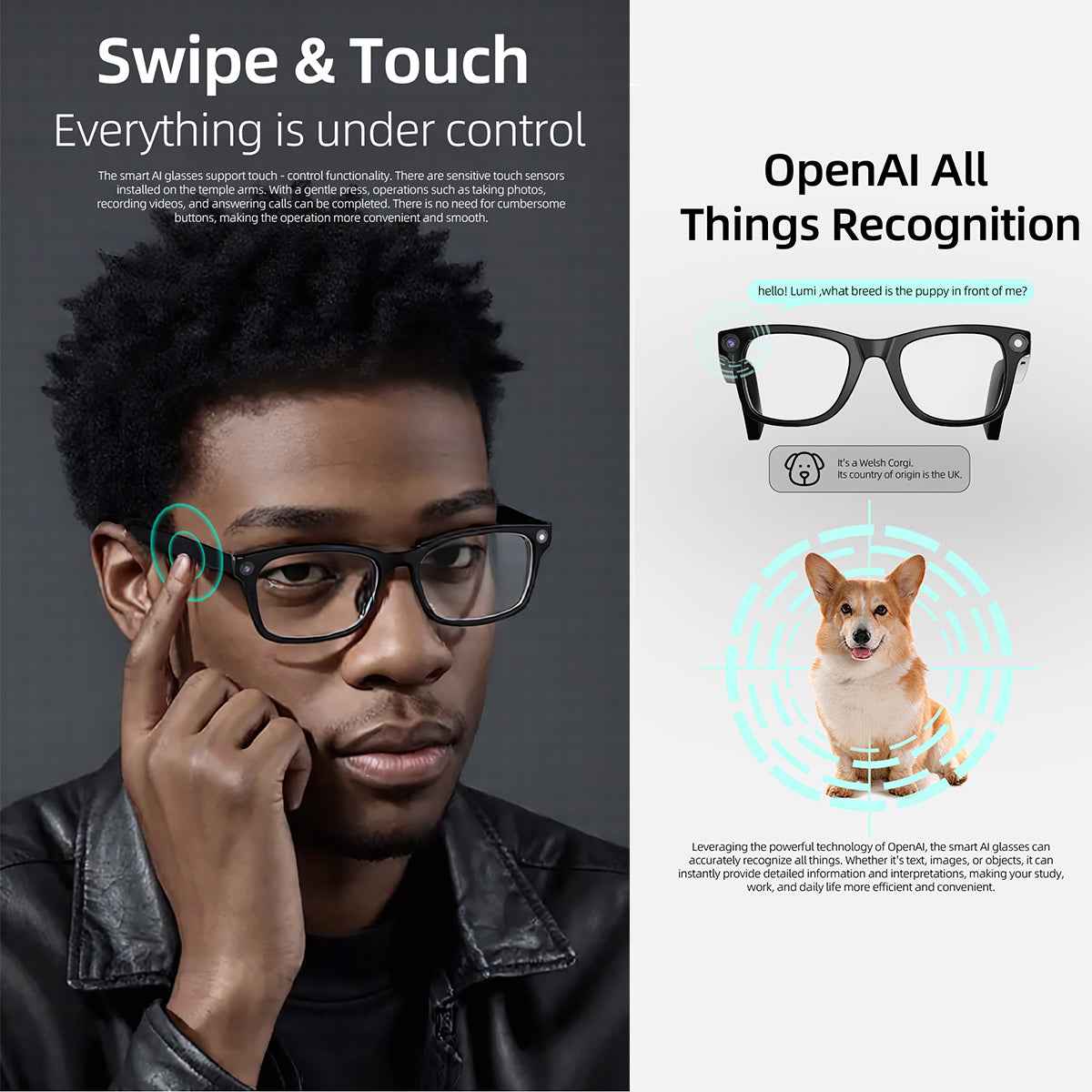 ETERNITY AI Smart Glasses with 1080P HD Camera – AI Translation, ChatGPT, Bluetooth Music, IP65 Waterproof & Fast Charging (3