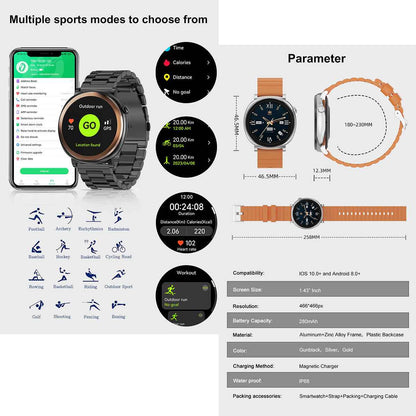 ETERNITY Fitness Smart Watch – 1.43” AMOLED, IP68 Waterproof, Heart Rate Monitor, Wireless Charging & Metal Business Design -