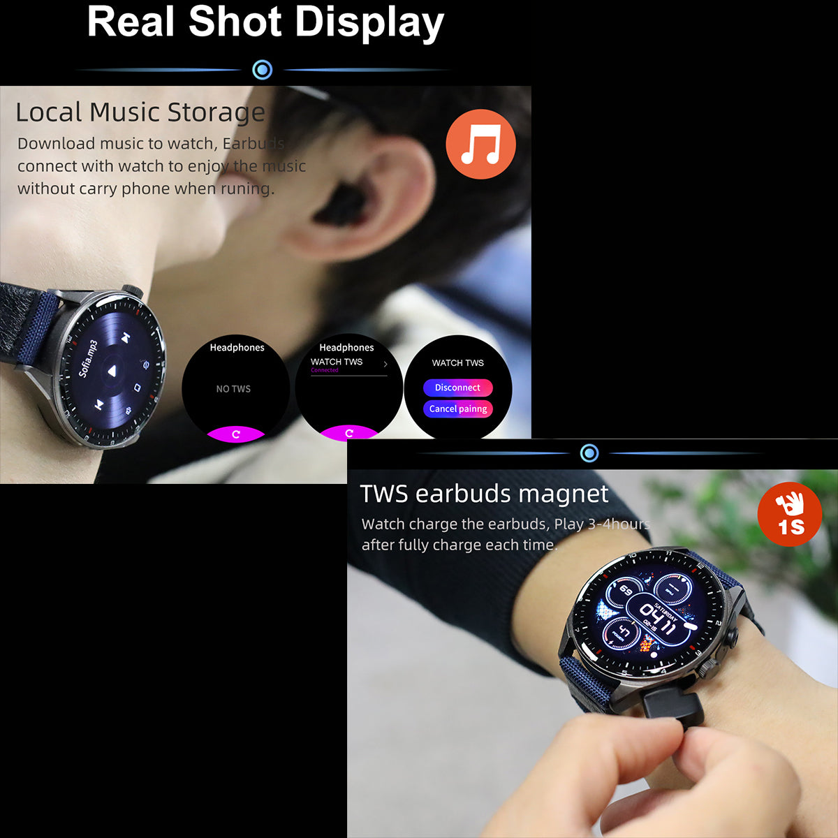 ETERNITY Smart Watch with Wireless Earbuds – 18mAh Earphone Battery, 4H Music Playback & Voice Assistant - Fitness Tracker Ch