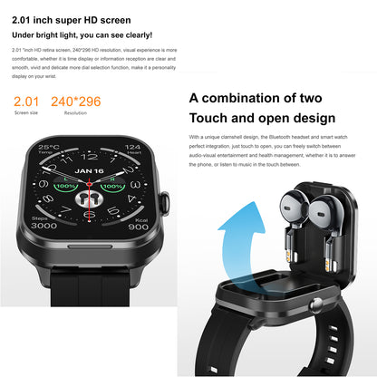 ETERNITY TFT Smart Watch with Earbuds – 240mAh Battery, NFC, Heart Rate & Blood Oxygen Monitor