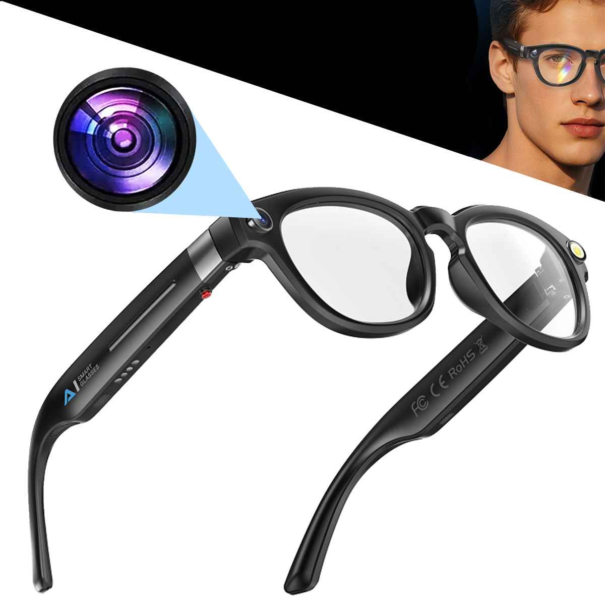 ETERNITY Smart Glasses with 1080P Camera – AI Translation, IP67 Waterproof, Bluetooth Music & Hands-Free Calling - Fitness Tr